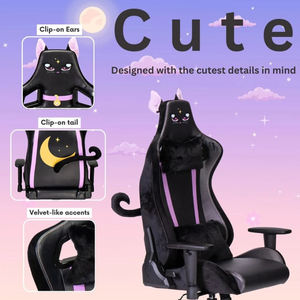 <span class=keywords><strong>Noir</strong></span> rose mignon chaise de jeu OEM oreilles de chat chaise d'ordinateur ergonomique inclinable chaise de jeu PC pour fille adolescent enfants - Product Image 4