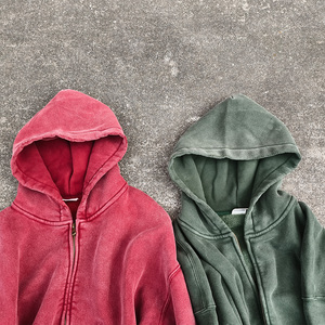 <span class=keywords><strong>Felpa</strong></span> con Cappuccio Unisex <span class=keywords><strong>Oversize</strong></span> Personalizzata con Zip, Taglio Corto, Vestibilità Ampia, <span class=keywords><strong>Rossa</strong></span> e Verde, Tinta Unita, Effetto Lavaggio Acido - Product Image 1