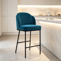 Chaise de salle à manger nordique élégante, tabouret de bar à dossier haut, chaise confortable de luxe, tabouret de bar rembourré en tissu pour la cuisine