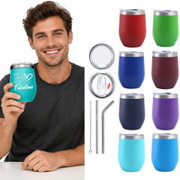 12OZ 16oz Gelas Anggur Tanpa Tangkai Berinsulasi Dinding Ganda Stainless Steel Mug Sublimasi Cangkir Putih Logo Kustom untuk Ukiran Laser