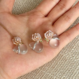 S925 Pure Silver <b>Fine</b> <b>Jewelry</b> <b>Sets</b> Elegant French Temperament Rose Gourd Necklace Earrings Natural Water Foam Gentle High-End - Product Image 3
