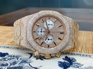 Montre chronographe 41 mm avec mouvement 7750, diamants et morganite - montre personnalisée de haute qualité avec diamants - Product Image 4