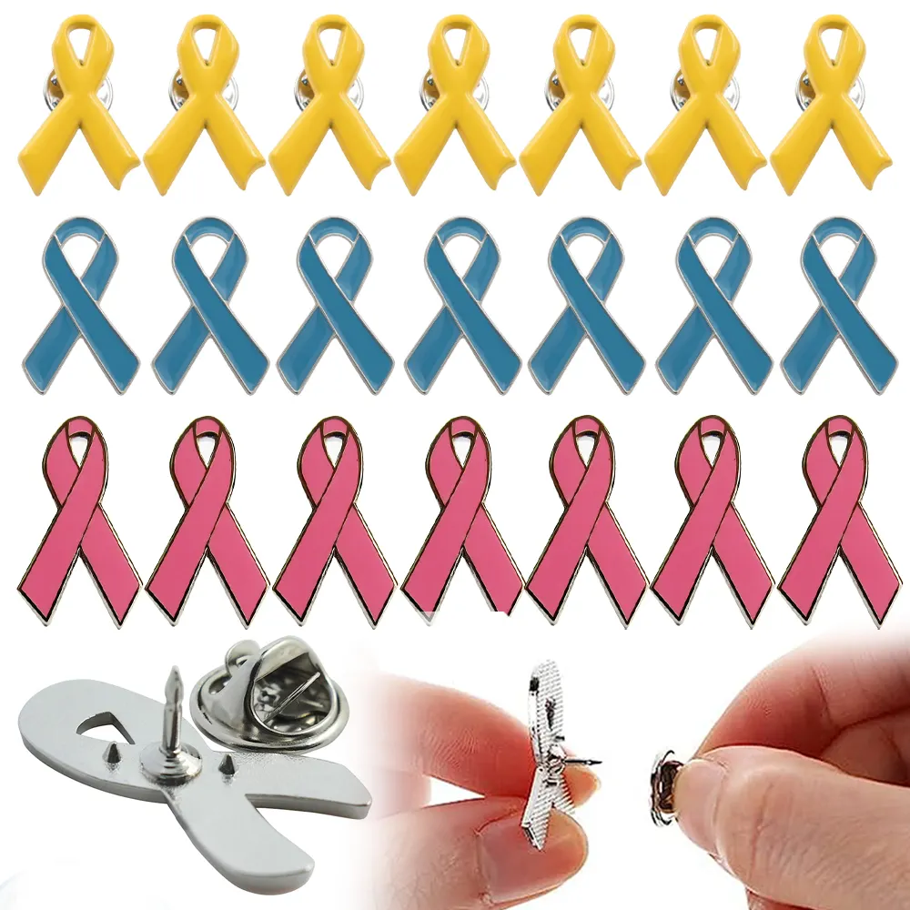 Manufacturer designer custom logo colorful metal autism breast cancer awareness women pink ribbon lapel badge enamel pin