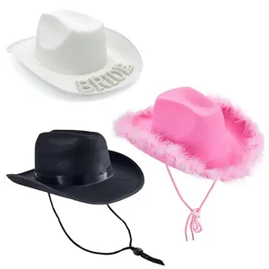 Wholesale custom low price Western Cowboy Caps Hat for Women Girl Tiara Cowgirl Hats Holiday Party Hat Feather Edge Fedora Cap