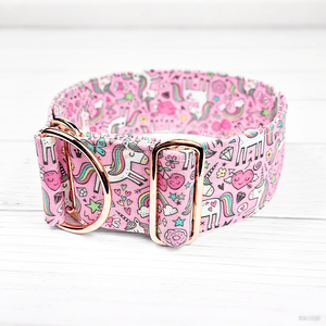 Collar de perro unicornio de tela de galgo rosa de diseñador de lujo, proveedor de mascotas al por mayor, Collar de perro Martingale de deslizamiento limitado - Product Image 1