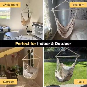 Draagbare Indoor/Outdoor Katoenen Geweven Hangmatstoel Met Canvas Kussens Fijn Katoenen Weefsel En Canvas Materiaal - Product Image 6