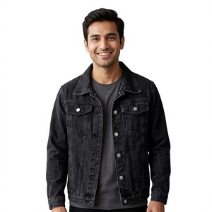 OEM <b>Custom</b> Design High Quality Men's Cotton <b>Denim</b> <b>Jacket</b> with Stand Collar Front Logo Vintage Style Windproof Hooded <b>Jacket</b> - Product Image 1