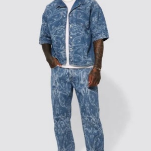 Ensemble veste et jean en denim de style hip-hop urbain, haute qualité, personnalisé, pour homme, en coton tissé, motif imprimé décontracté pour l'hiver - Product Image 4