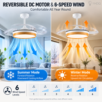 Ventilateur de plafond rétractable avec lumière, design nordique en bois, lustre invisible, 6 vitesses, 3 couleurs réglables, pour chambre à coucher et salon