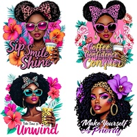 Transfert DTF Prêt à Presser Femme Africaine Fleur Papillon pour T-shirts Vêtements et Habillement