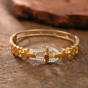 Fashion Bangle 316L Stainless Steel PVD Gold Plating With <b>Crystal</b> Inlay Adjustable For Women Jewelry - Product Image 3