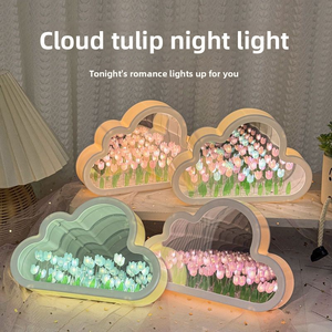 Nuage créatif Veilleuse USB Anniversaire Printemps Tulipanes Lampe LED Résine Fleurs Artificielles Art Déco Vase Mural Salon - Product Image 4
