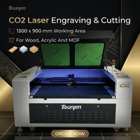 Machine de gravure/découpe laser CO2 Tounjen 1390 avec contrôleur Ruida, haute précision, refroidissement par eau, CNC, pour matériaux non métalliques, métal, bois, papier
