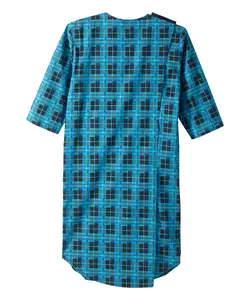Men's Open Back Adaptive Flannel Nightgown Woven Fabric Hospital Uniforms for Seniors with Dome Closure and Back Snap