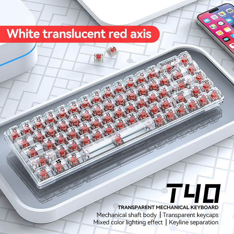 T-WOLF T40透明キーボード68キー黄色軸赤軸メカニカルキーボード