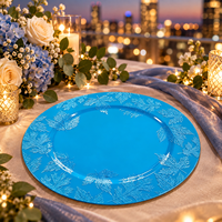 Assiettes de Présentation Modernes Bleues en PP 13 pouces, Texture Gaufrée Feuille d'Érable, Style Européen, Luxe, Réutilisables, en Plastique, pour la Décoration de Table de Fête