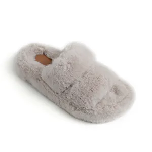WETKISS, venta al por mayor, pantuflas cálidas y esponjosas de felpa para invierno, pantuflas de plataforma para mujer, pantuflas suaves de piel de conejo