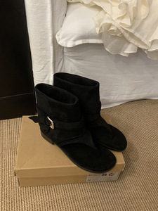 Botines de Ante para Mujer con Tira de Hebilla, Punta Abierta, Tacón Bajo, Estilo Sandalia Corta para Verano y Otoño - Product Image 6