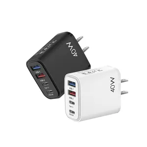 Cargador rápido 40W 20W PD EU US 2 tipo C 2 puerto USB adaptador múltiple cargador de pared de viaje para teléfono móvil