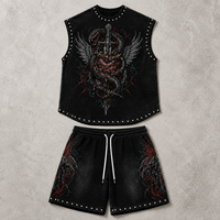 Ensemble de survêtement streetwear pour homme avec débardeur et short, imprimé numérique personnalisé, logo, graphiques vintage délavés à l'acide et strass