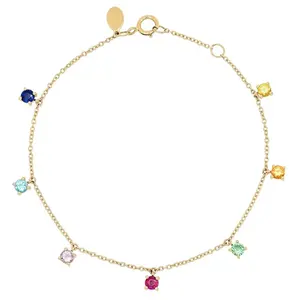 Fashion Silver 925 Rainbow CZ Dangling Charm Bracelet Jewelry Women Bohemian