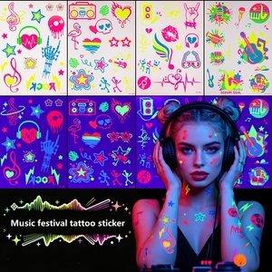 Tatouages temporaires phosphorescents, autocollants néon UV, fluorescents sous lumière noire, pour festivals de musique, fêtes à thème lumineux - Product Image 4