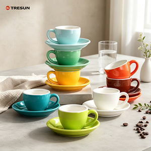 Ceramic Coffee <b>Cup</b> Luxury Nordic 75ml Espresso Size Colorful Glossy Porcelain Tea <b>Cup</b> <b>Set</b> with Matching Saucer for Boutique Cafe - Product Image 2