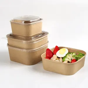 Manufacturers supplier Disposable Restaurant Salad Take out Packaging Square Kraft Paper Bowl