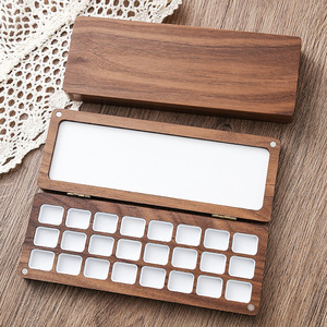 YOGO Rétro Boîte à palettes en bois de noyer <span class=keywords><strong>Couvercle</strong></span> magnétique <span class=keywords><strong>Palette</strong></span> d'<span class=keywords><strong>aquarelle</strong></span> en bois vide <span class=keywords><strong>avec</strong></span> 9/ 12/24/36 grilles de casseroles pour la couleur de l'eau - Product Image 2