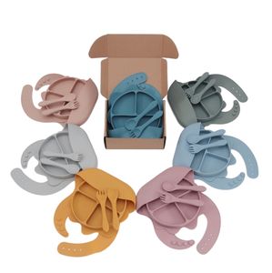 Ensemble de vaisselle en Silicone en forme d'ours de 7 pièces pour l'entraînement des repas des nourrissons Disque d'aspiration Suppléments alimentaires pour bébés Maternelle Enfants à manger - Product Image 1