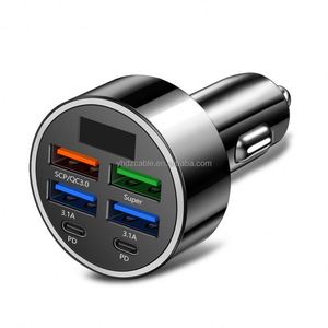 ที่ชาร์จในรถยนต์แบบดิจิตอล 4USB พร้อมหน้าจอแสดงผล รองรับการชาร์จเร็วแบบ PD สำหรับโทรศัพท์มือถือ นาฬิกาอัจฉริยะ 6-in-1 ช่องเสียบหลายพอร์ต ปรับแรงดันไฟได้ - Product Image 5