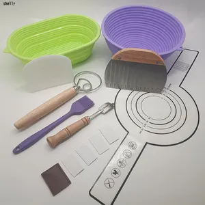 Silicone Banneton Bread Proofing Baskets10 inch Oval & 9 Inch Round Foldable Bread Making Basket Start Kit Danish Dough Whisk