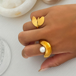 नई बोहो फ्रेंच सुरुचिपूर्ण लाइन ब्रेड मोती रिंग डज़न 2025 गर्म 18k pvd सोने की प्लेटेड स्टेनलेस स्टील तिरनिश मुक्त टिकाऊ गहने - Product Image 6