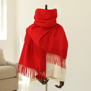 Syal wol kualitas tinggi baru syal Pashmina rumbai pola kotak-kotak merah natal syal wol panjang hangat untuk wanita - Product Image 5