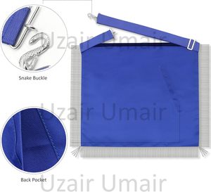 Delantal Masónico de Maestro Masón de la Logia Azul con Compás Cuadrado y Bordado Plateado, Accesorio Formal de Algodón Blanco en Venta - Product Image 4