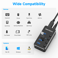 Concentrateurs USB en aluminium RSHTECH avec adaptateur d'alimentation CC 5V/2A, adaptateur de concentrateur 5 Gbps, concentrateur USB 3.0 4 ports pour Macbook et ordinateur