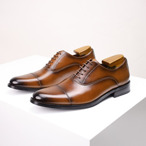 Zapatos Oxford Marrones Genuinos con Punta Puntiaguda y Cordones para Vestir, Ideales para el Trabajo y Uso en Todas las Estaciones, Envío Directo - Product Image 4