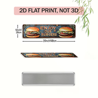 Letrero metálico largo con temática de hamburguesas, decoración retro para pared de cocina de comida rápida, placa de hojalata con efecto envejecido con la frase Enjoy Our Burgers para restaurante