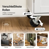 Meuble de rangement autoportant moderne blanc de qualité export avec roulettes, table d'îlot de cuisine roulante avec plan de travail