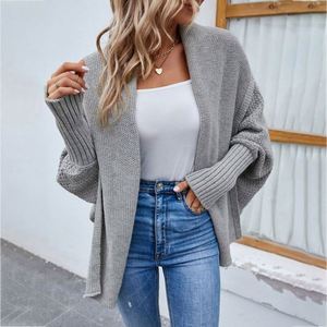 Women's Casual Wool/Cashmere Autumn Solid Color O-Neck Regular Sleeve Loose Knitted Coat commuter <b>Cardigan</b> <b>Sweater</b> J0204 - Product Image 3