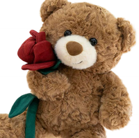 Ours en peluche de 25 cm pour la Saint-Valentin, avec fleur de rose brodée, rembourrage en coton PP, super doux, peluche apaisante, jouet anti-stress