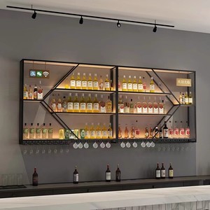 Meuble à vin lumineux multi-étages moderne pour bar commercial et présentoir mural en fer forgé sur mesure - Product Image 5