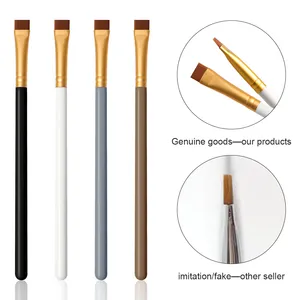 Houten Handvat Platte Brow Brush Private Logo Nylon Haar Platte Enkele Make-Up Borstel Odm/Oem Beschikbaar Platte Top Vloeistof concealer Brush