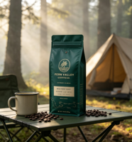 Sachet d'emballage personnalisé écologique et résistant à l'humidité pour grains de café, imprimé en héliogravure, à fond plat, avec fermeture éclair, pour aliments
