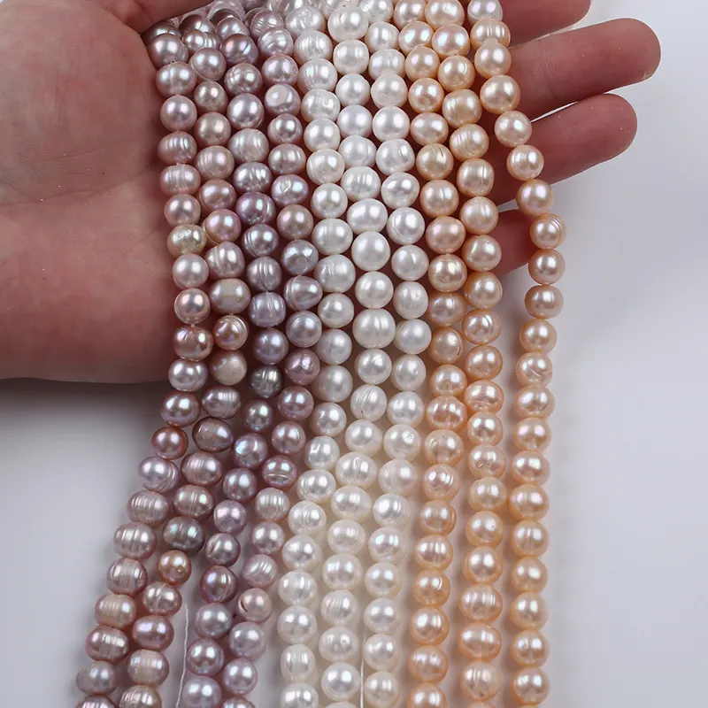 8-9mm Natural white pink purple Loose Real Freshwater Potato Pearl Beads Strand
