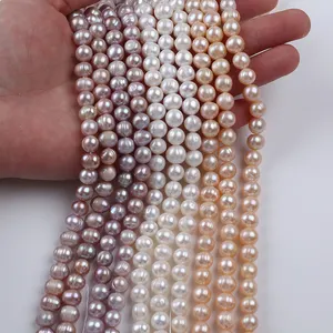 8-9mm Natural White Pink Purple Loose Real Freshwater Potato Pearl Beads Strand