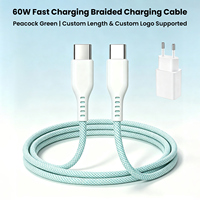 Cable de Carga Rápida USB C a USB C de 60W con Trenzado de Nailon, Compatible con Adaptador de Carga Tipo C Estándar Europeo de 65W PD