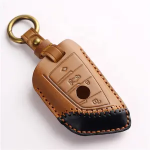 2022 Newly Genuine Leather Car Key Cover cucito a mano portachiavi portachiavi con portachiavi per BWM 3 pulsanti Key Cover