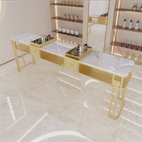 Ensemble table et chaise de manucure de luxe moderne, table de manucure en marbre, surface en verre, tables simples, doubles ou triples