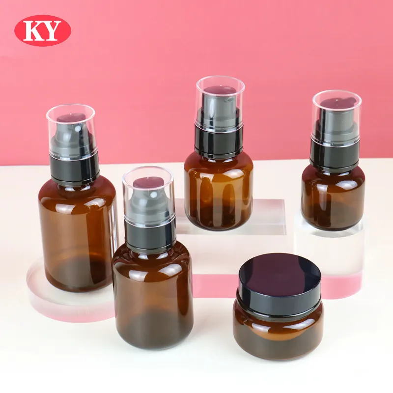 Kangyue High-End Bruine Cosmetische Crème Plastic Flessen Huidverzorging Pot Serum Lotion Pomp Toner Spuitfles